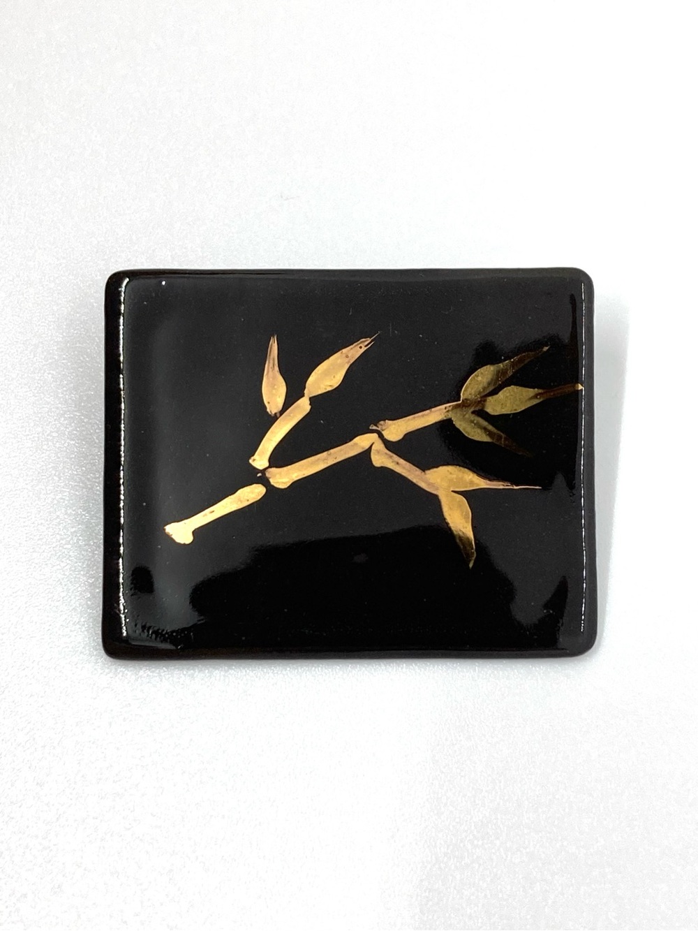 Vintage Anne Brody Signed Studio Art Pottery Brooch – Gilt Bamboo Design MCM